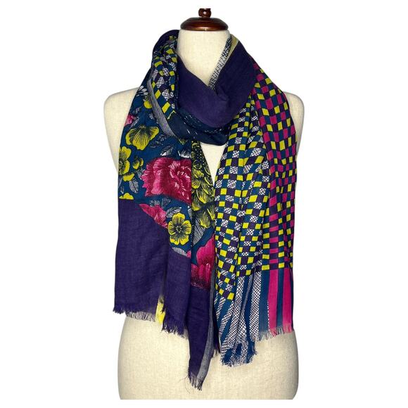 Inouitoosh Scarf Purple Portrait Abstract Fringe Cotton Cashmere Silk Wool - Picture 2 of 8